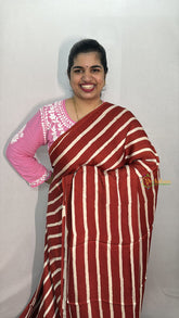 Vriksham Radish Red With Off White Striped Print Ajrakh Modal Silk Saree-VS4667